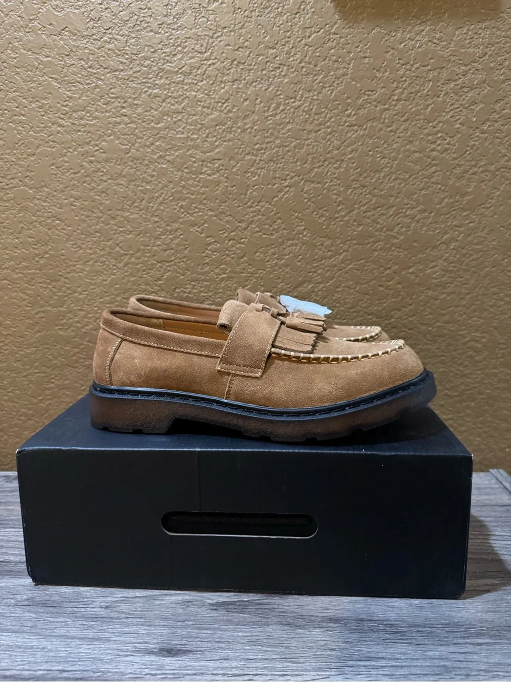 Mens Tan Suede Tassel Loafers - Classic Slip-On